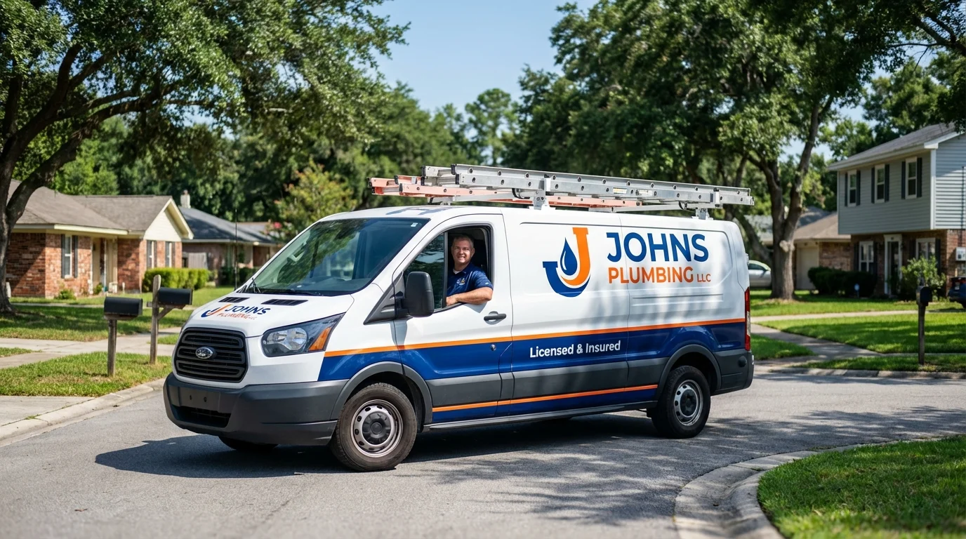 Johns Plumbing LLC service van in West Des Moines, IA