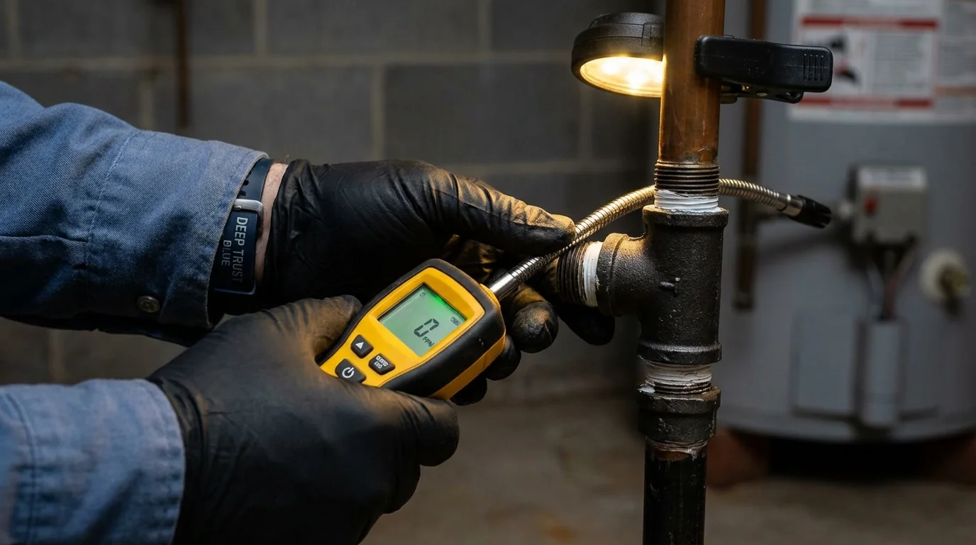Gas leak detection with electronic sniffer by Johns Plumbing LLC in West Des Moines