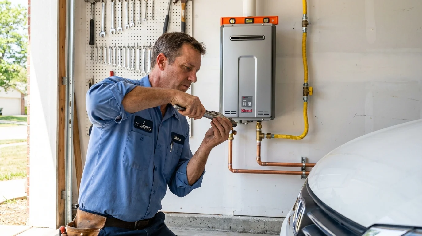 Tankless water heater installation by a Johns Plumbing LLC plumber in West Des Moines