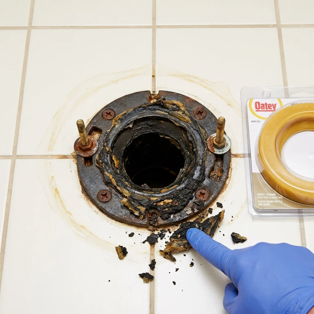 Failed wax ring showing water seepage at the base of a toilet in a West Des Moines, IA home
